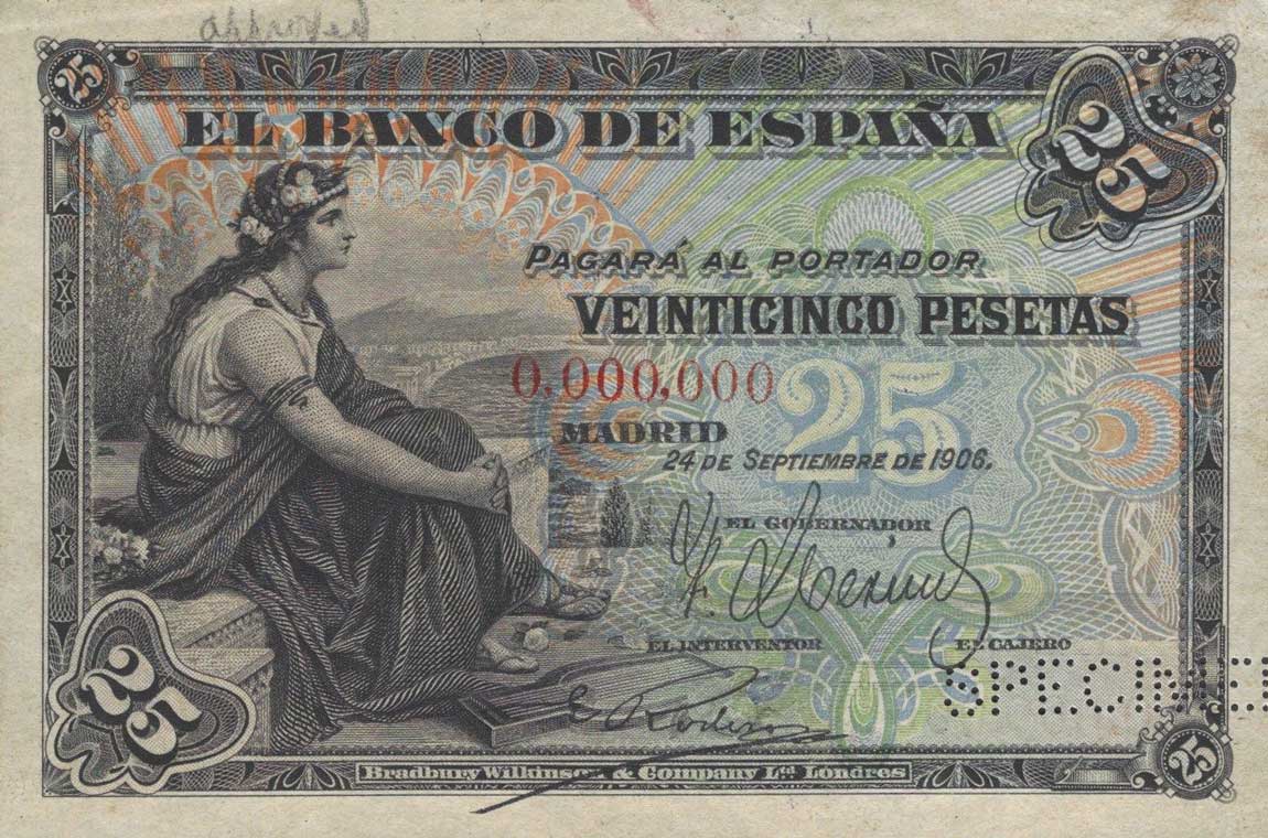 Front of Spain p57s: 25 Pesetas from 1906