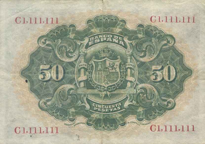 Back of Spain p58a: 50 Pesetas from 1906