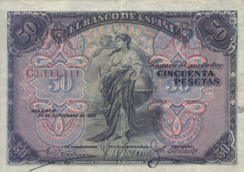 Front of Spain p58a: 50 Pesetas from 1906