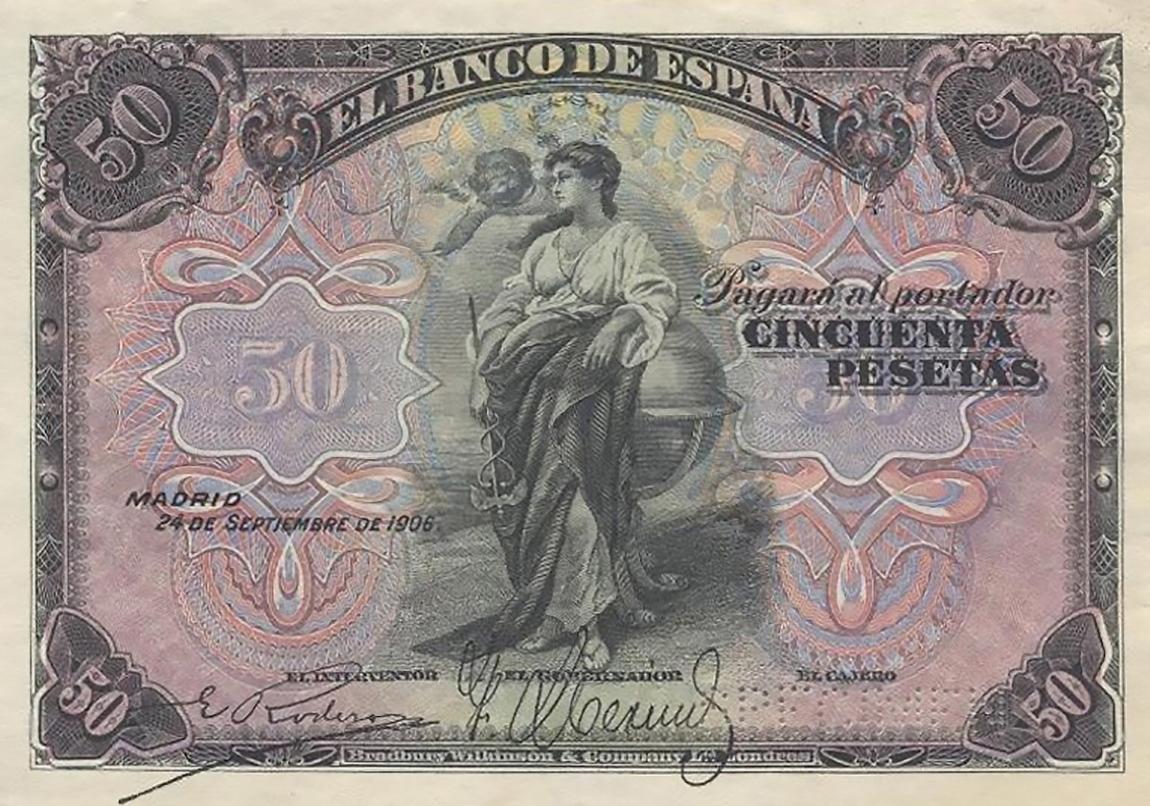 Front of Spain p58s: 50 Pesetas from 1906