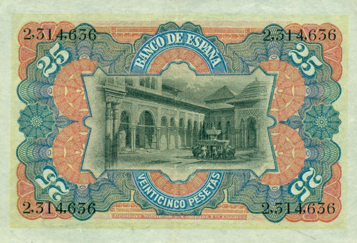 Back of Spain p62a: 25 Pesetas from 1907