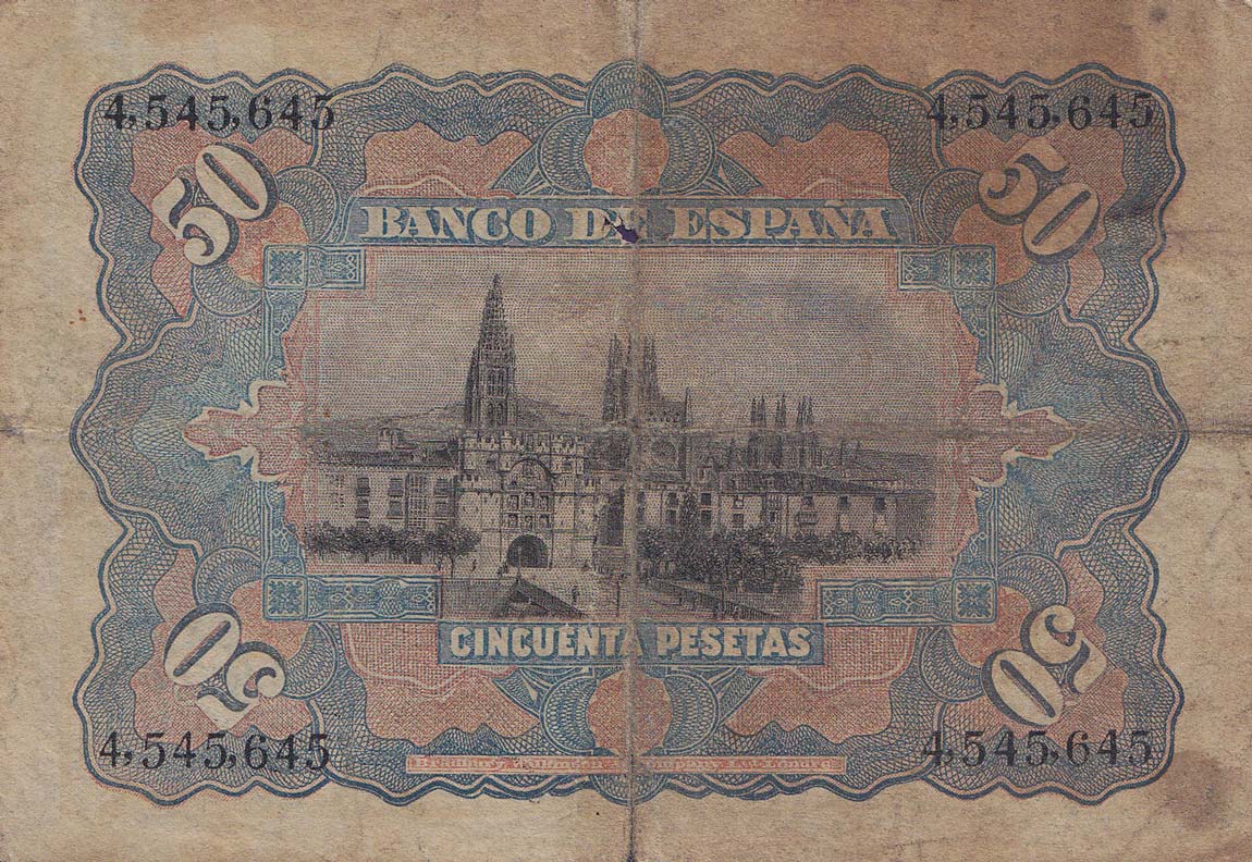 Back of Spain p63a: 50 Pesetas from 1907