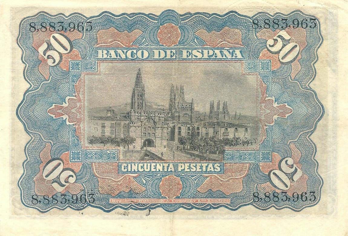 Back of Spain p63b: 50 Pesetas from 1931