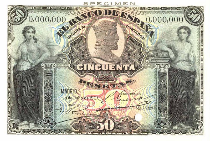 Front of Spain p63s: 50 Pesetas from 1907