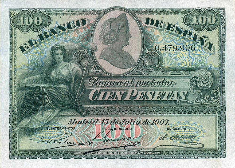 Front of Spain p64a: 100 Pesetas from 1907