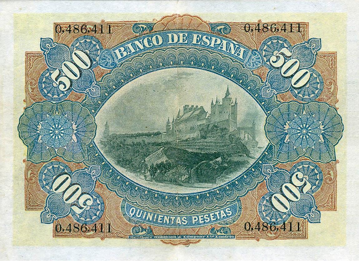 Back of Spain p65a: 500 Pesetas from 1907