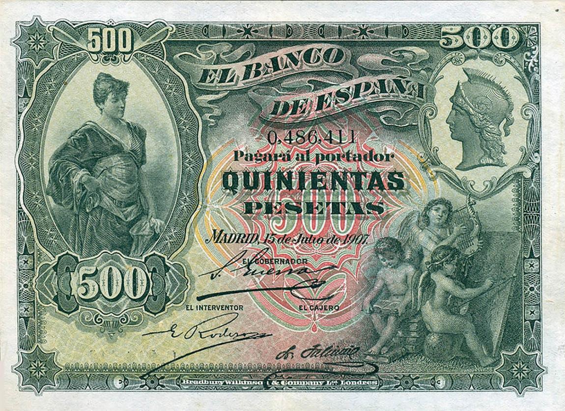 Front of Spain p65a: 500 Pesetas from 1907