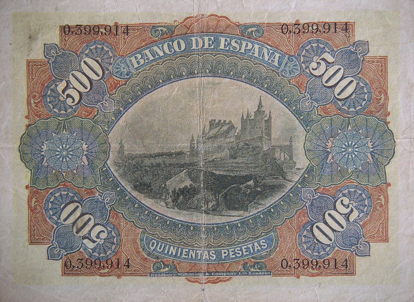 Back of Spain p65b: 500 Pesetas from 1931