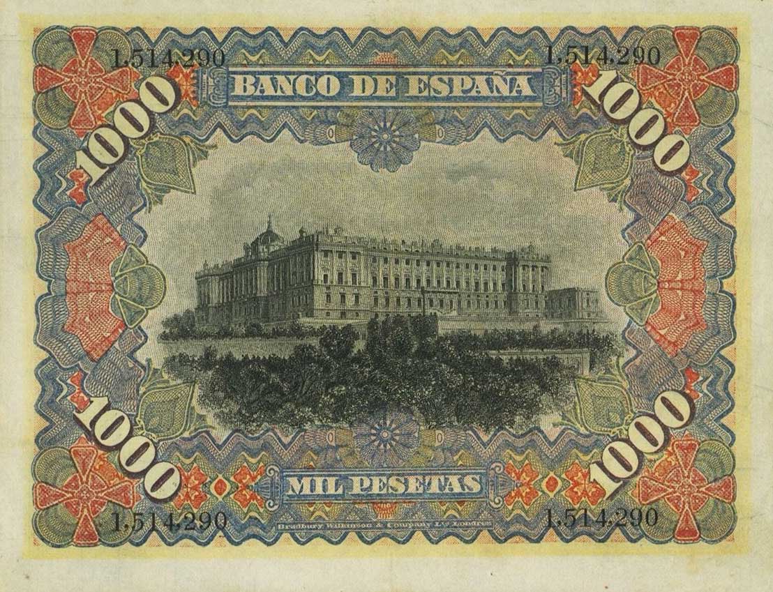 Back of Spain p66a: 1000 Pesetas from 1907