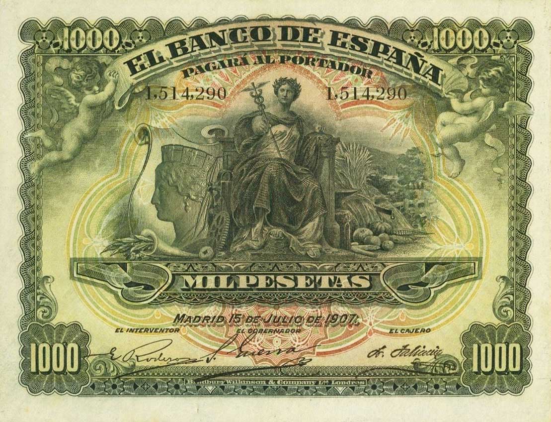 Front of Spain p66a: 1000 Pesetas from 1907