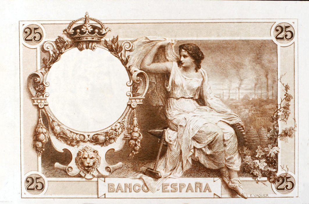 Back of Spain p67p1: 25 Pesetas from 1908