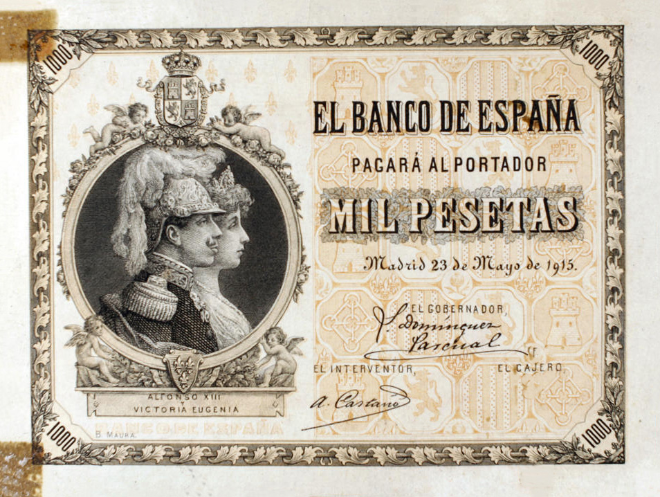 Front of Spain p68B: 1000 Pesetas from 1915