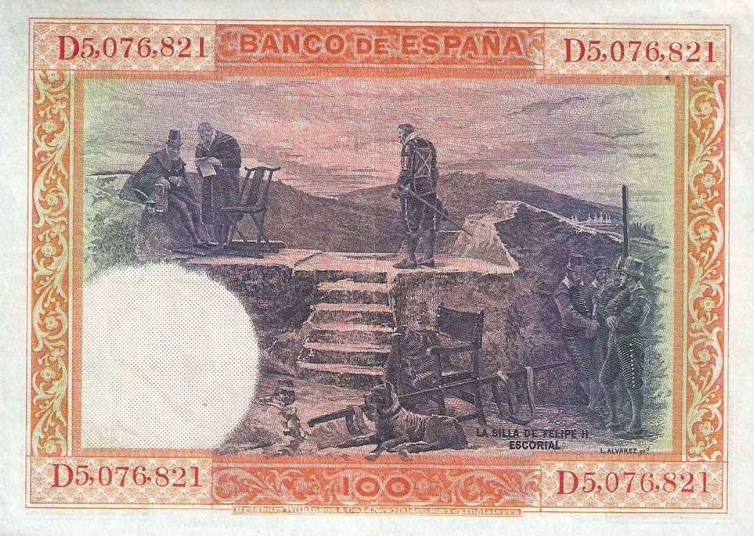 Back of Spain p69c: 100 Pesetas from 1936