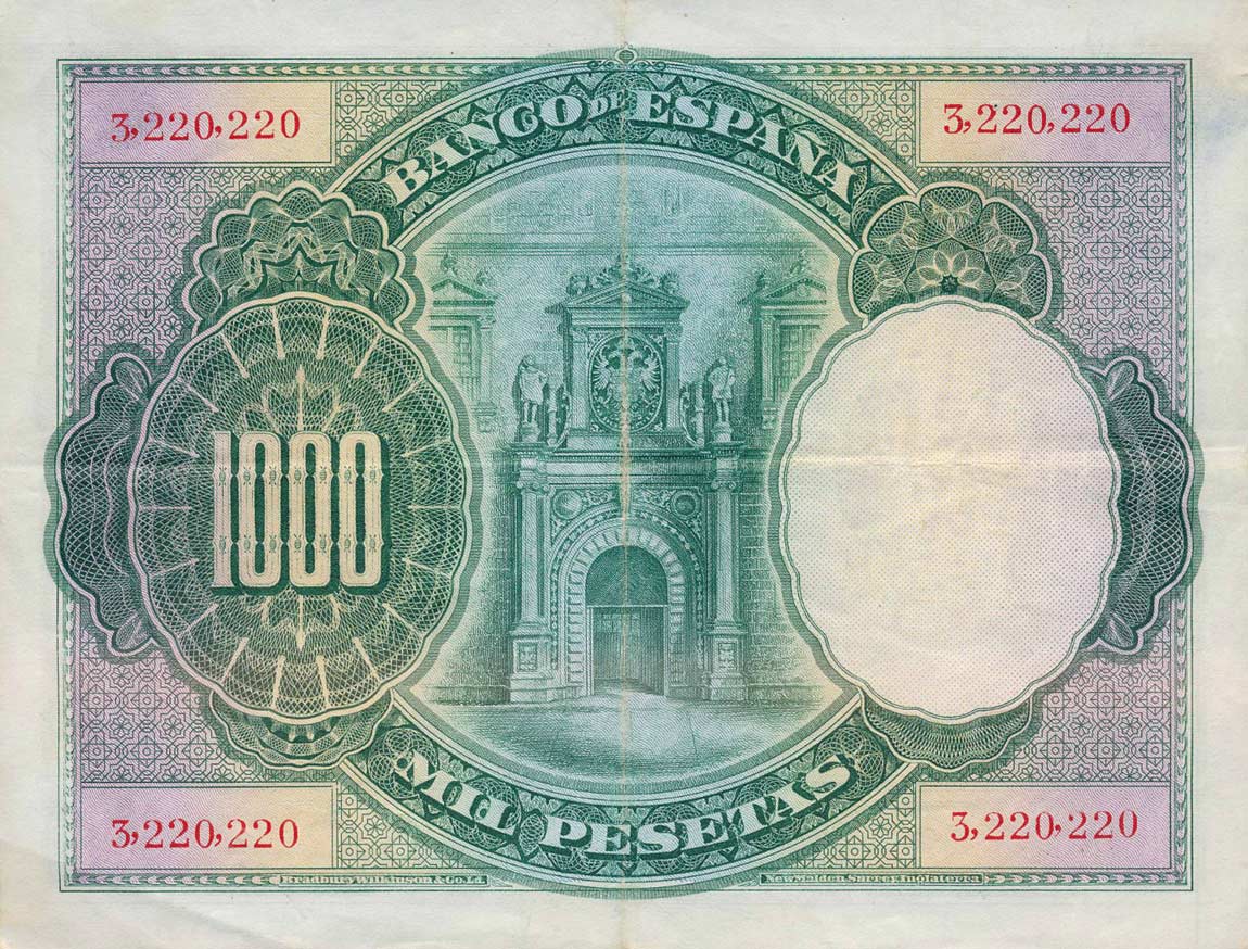 Back of Spain p70a: 1000 Pesetas from 1925