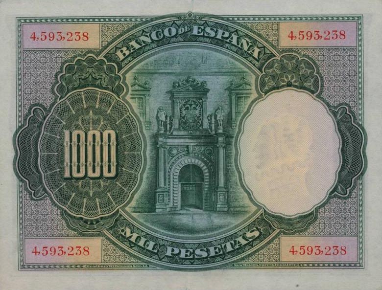 Back of Spain p70c: 1000 Pesetas from 1936