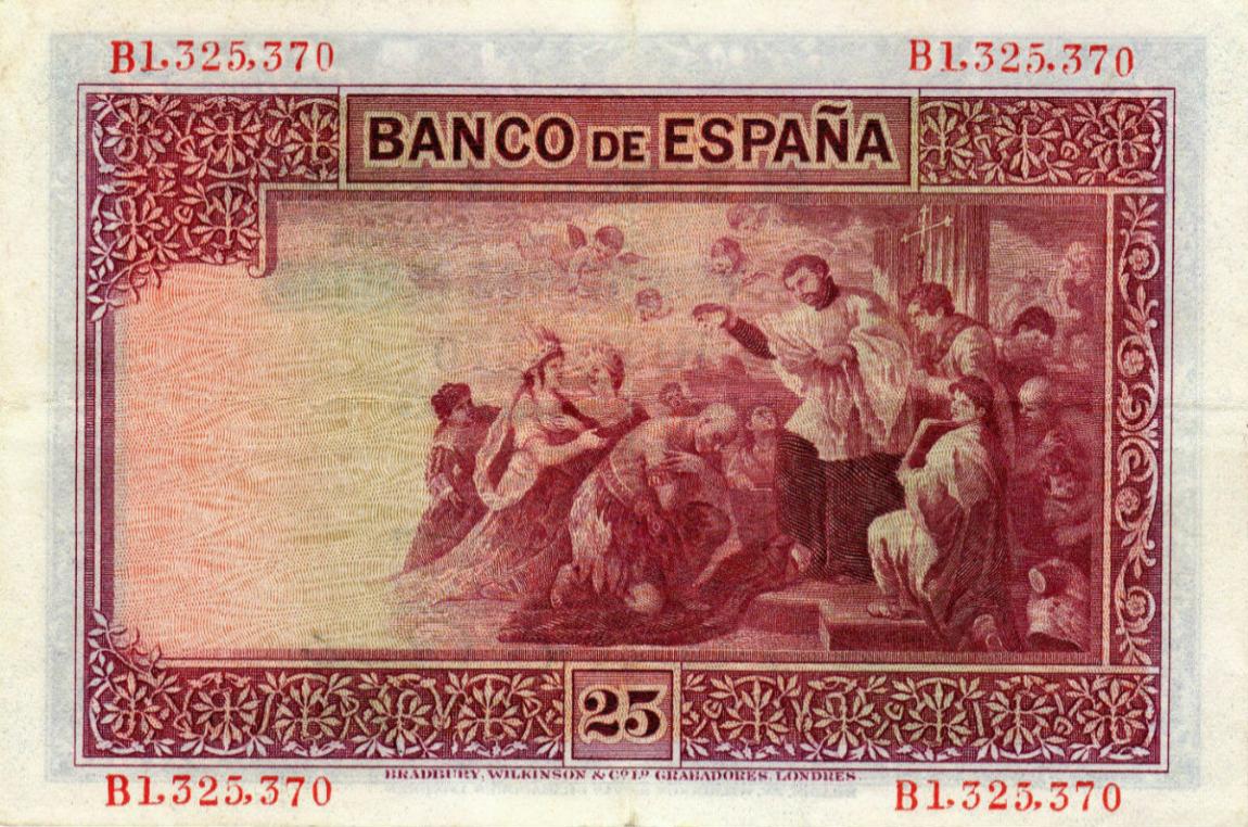 Back of Spain p71a: 25 Pesetas from 1926