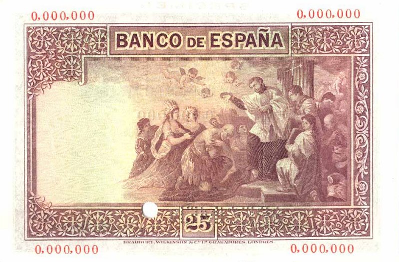 Back of Spain p71s: 25 Pesetas from 1926