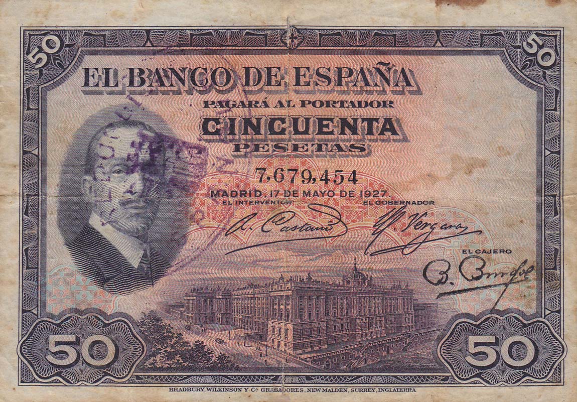 Front of Spain p72b: 50 Pesetas from 1931