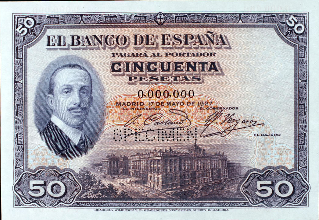 Front of Spain p72s: 50 Pesetas from 1927