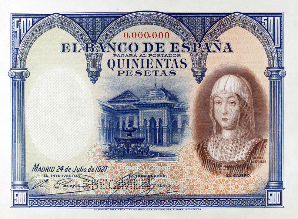 Front of Spain p73s: 500 Pesetas from 1927