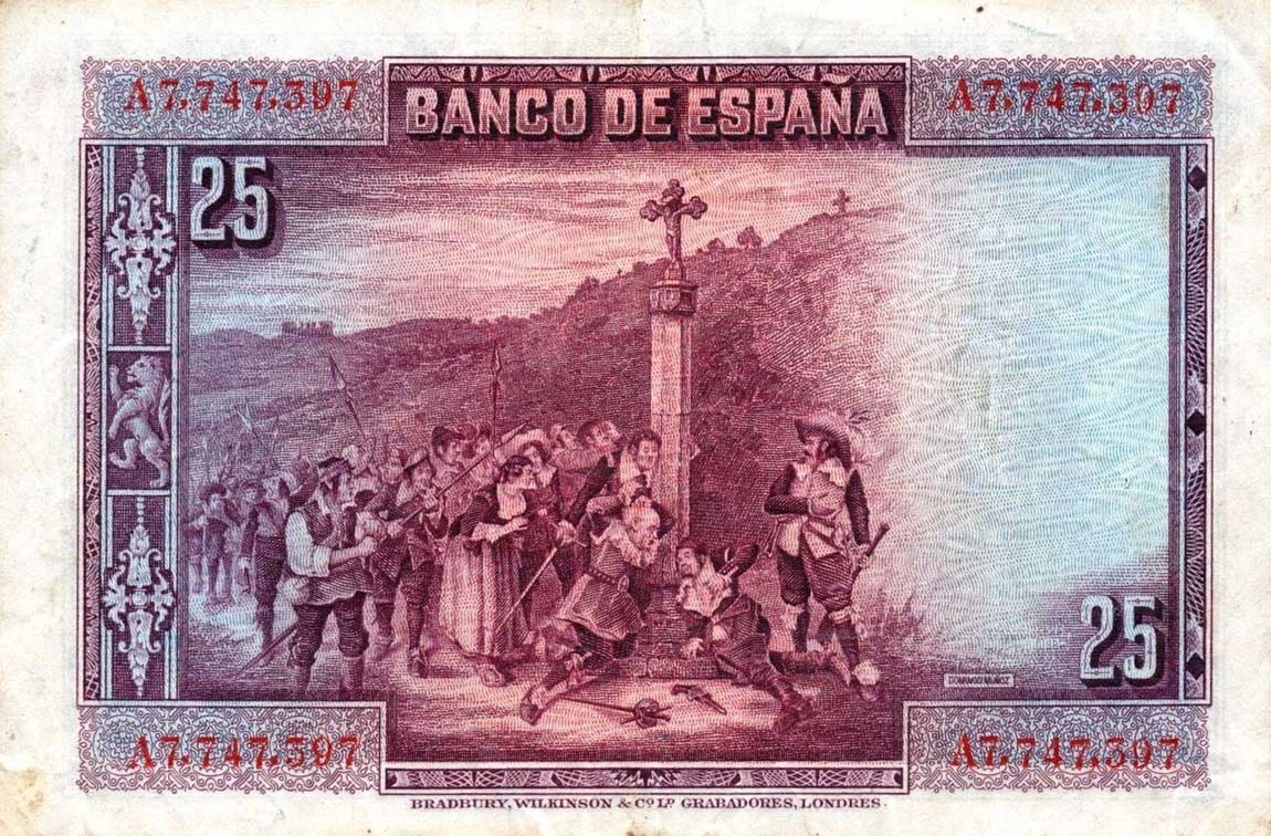 Back of Spain p74a: 25 Pesetas from 1928
