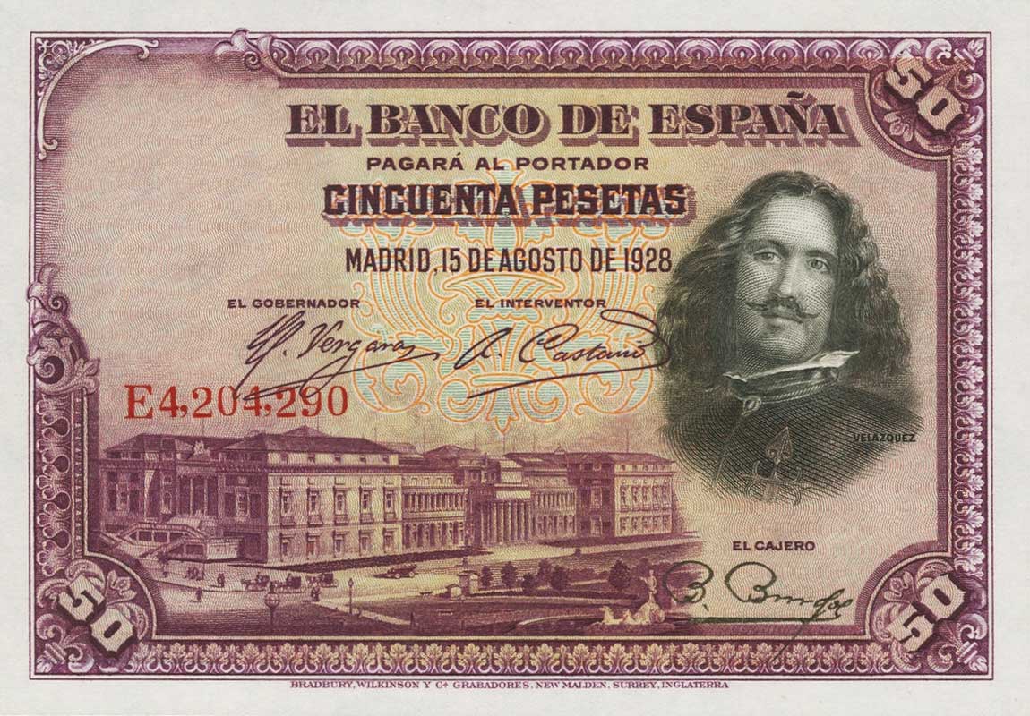 Front of Spain p75c: 50 Pesetas from 1928