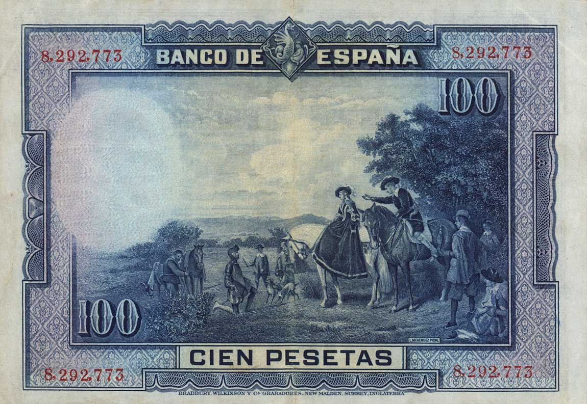Back of Spain p76b: 100 Pesetas from 1928