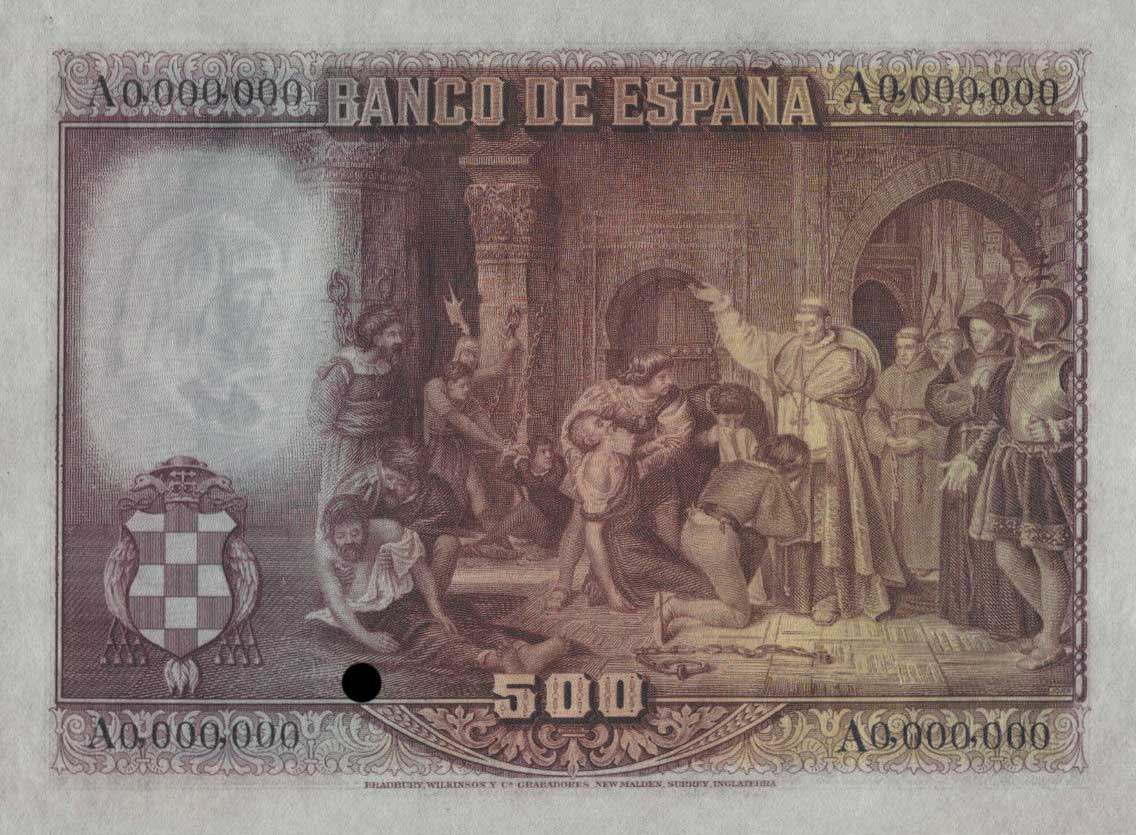 Back of Spain p77ct: 500 Pesetas from 1928