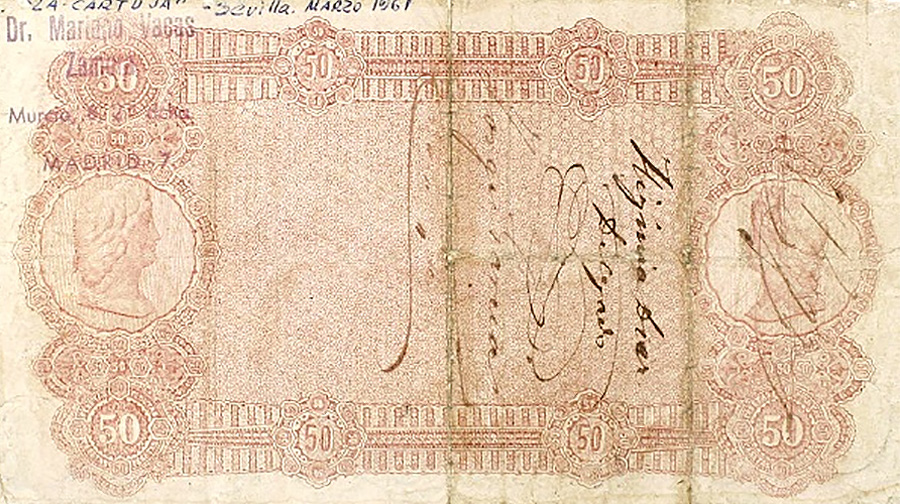 Back of Spain p7: 50 Pesetas from 1875