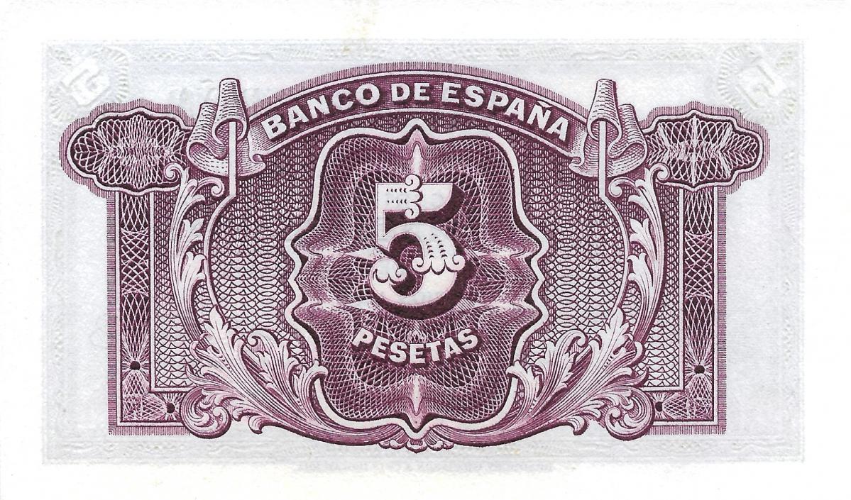 Back of Spain p85a: 5 Pesetas from 1935