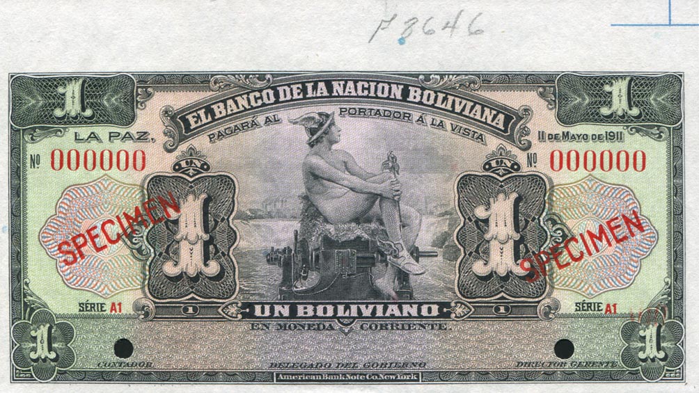 Front of Bolivia p103s: 1 Boliviano from 1911