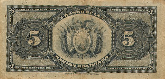 Back of Bolivia p106a: 5 Bolivianos from 1911