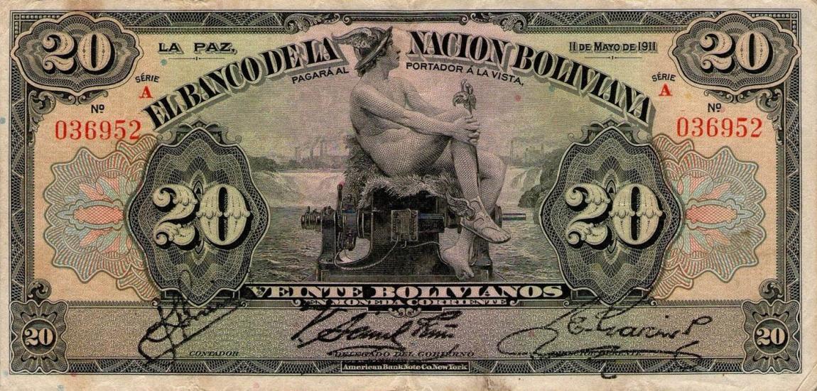 Front of Bolivia p109a: 20 Bolivianos from 1911