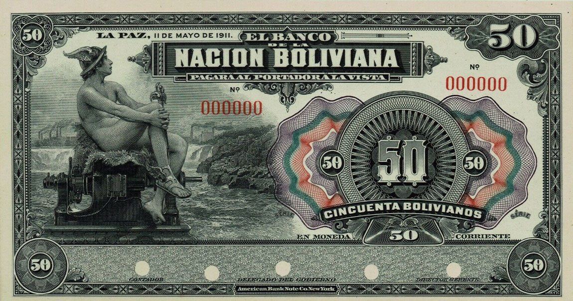 Front of Bolivia p110p: 50 Bolivianos from 1911