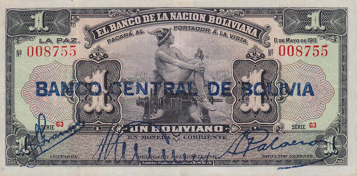 Front of Bolivia p112: 1 Boliviano from 1929