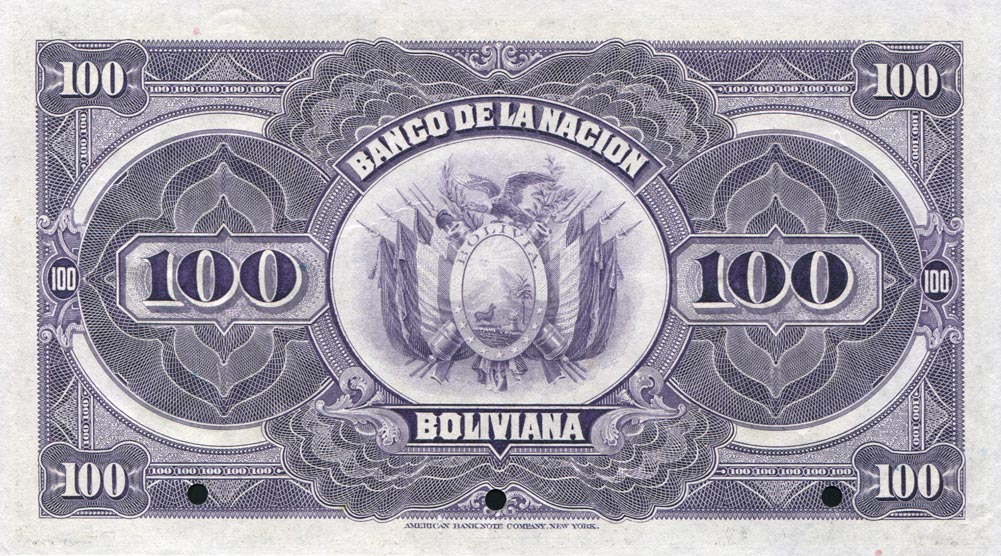 Back of Bolivia p117s: 100 Bolivianos from 1929