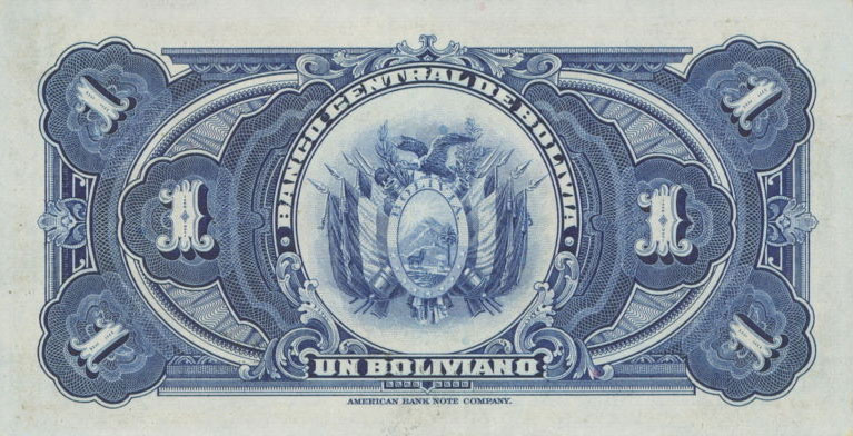 Back of Bolivia p118a: 1 Boliviano from 1928