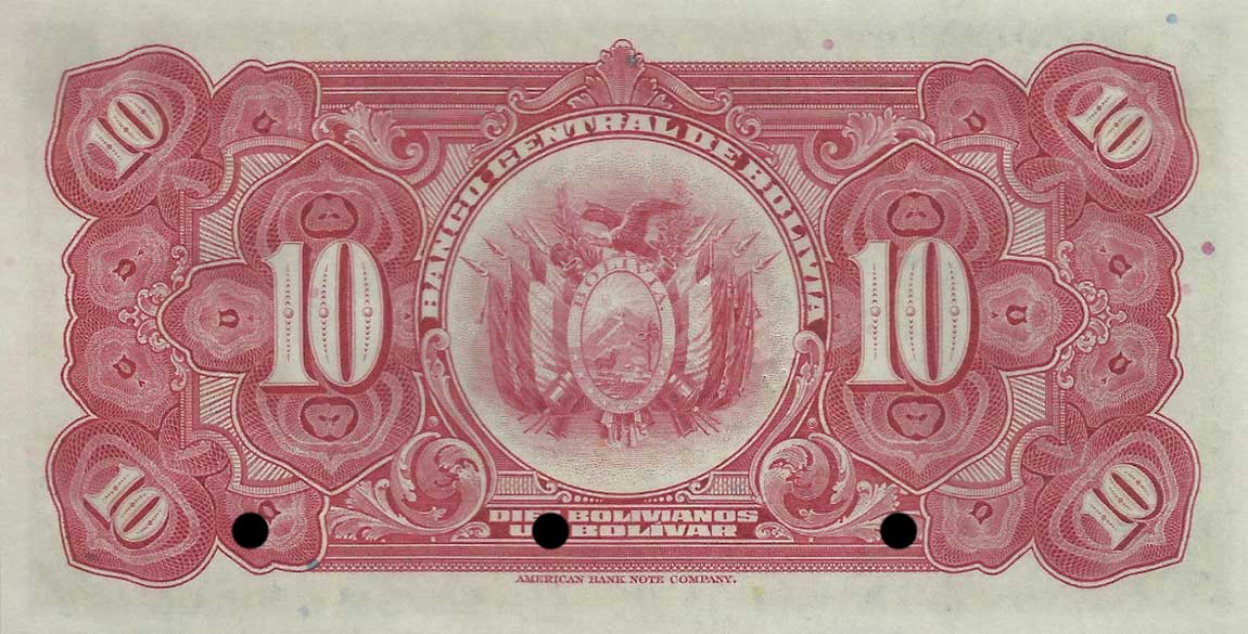 Back of Bolivia p121s: 10 Bolivianos from 1928