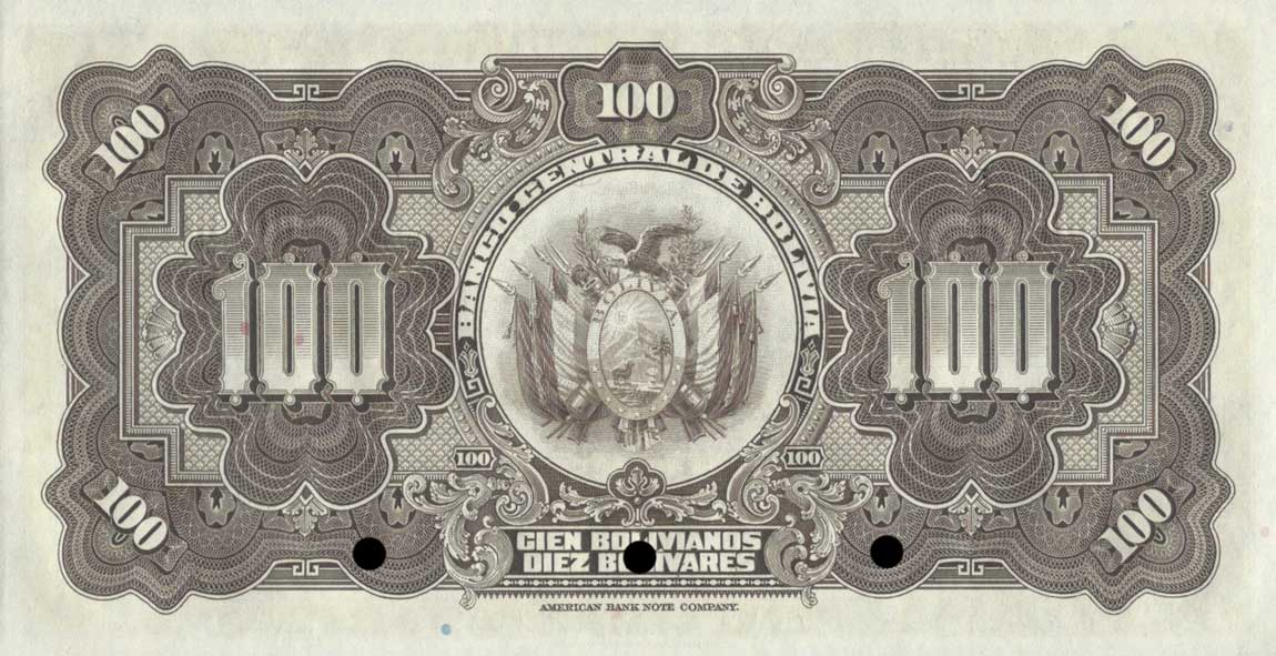 Back of Bolivia p125s: 100 Bolivianos from 1928