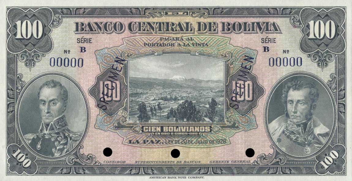 Front of Bolivia p125s: 100 Bolivianos from 1928