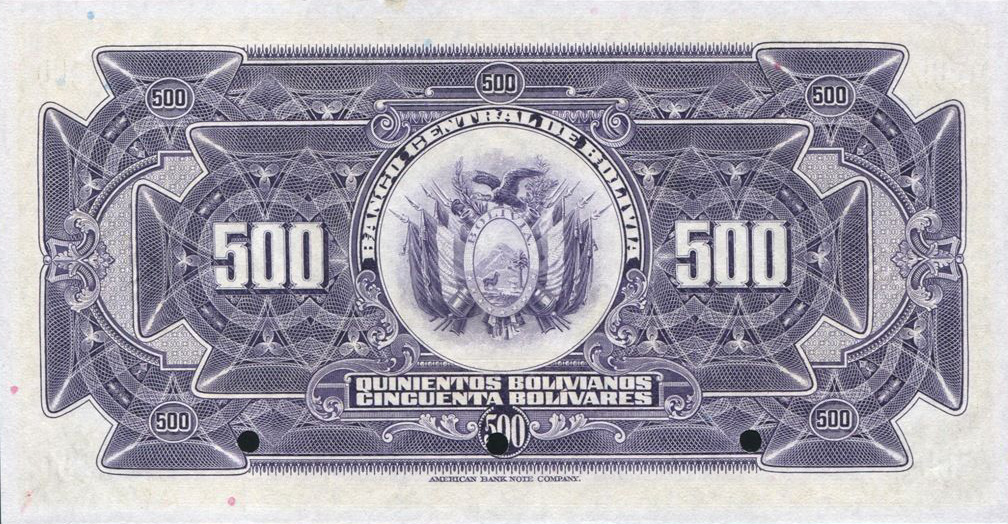 Back of Bolivia p126s: 500 Bolivianos from 1928