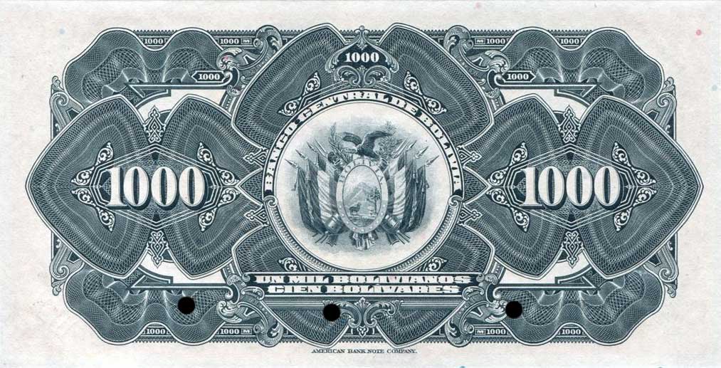 Back of Bolivia p127s: 1000 Bolivianos from 1928