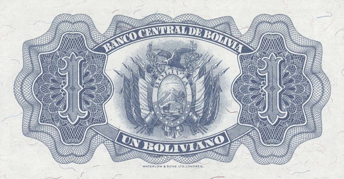 Back of Bolivia p128a: 1 Boliviano from 1928