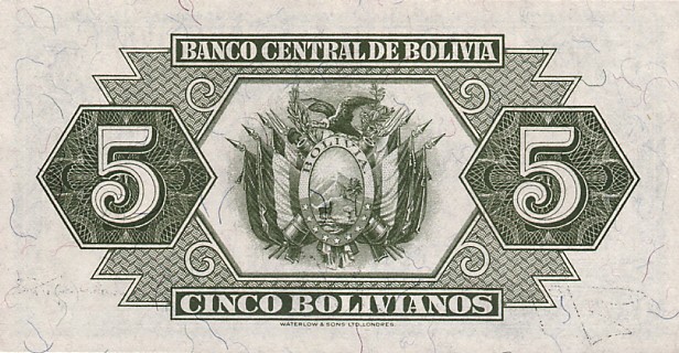 Back of Bolivia p129: 5 Bolivianos from 1928
