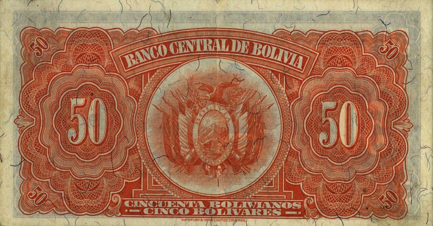 Back of Bolivia p132: 50 Bolivianos from 1928