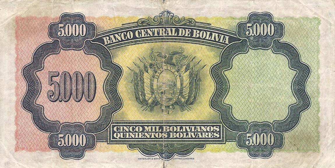 Back of Bolivia p136: 5000 Bolivianos from 1942