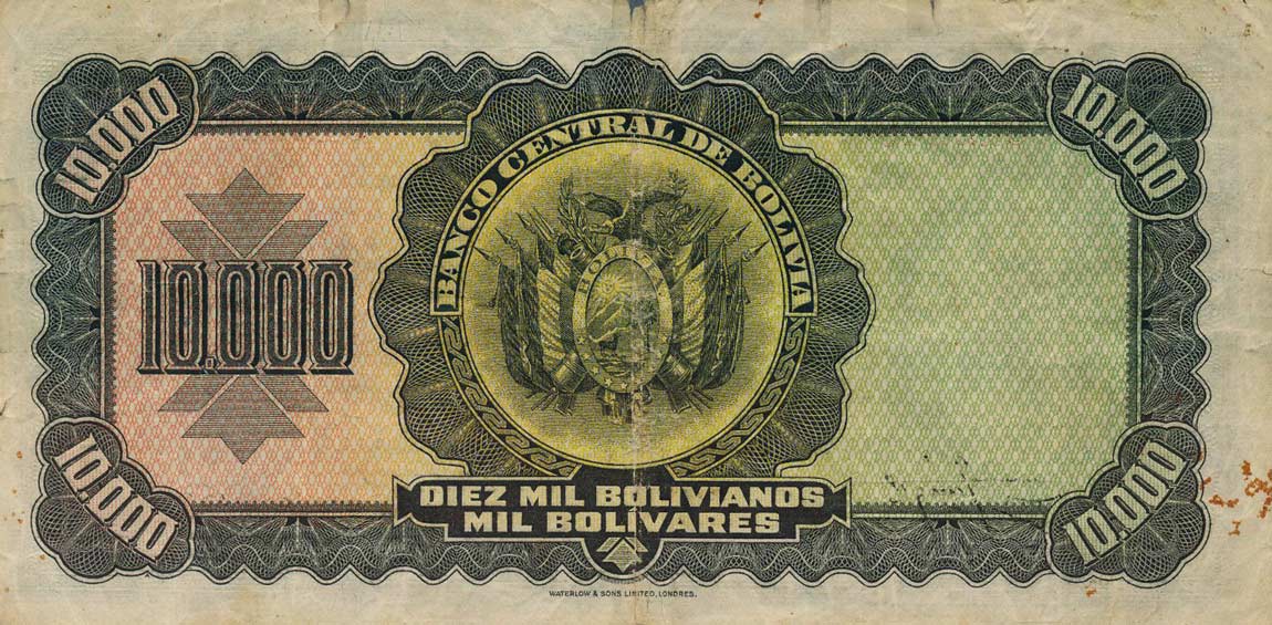 Back of Bolivia p137: 10000 Bolivianos from 1942