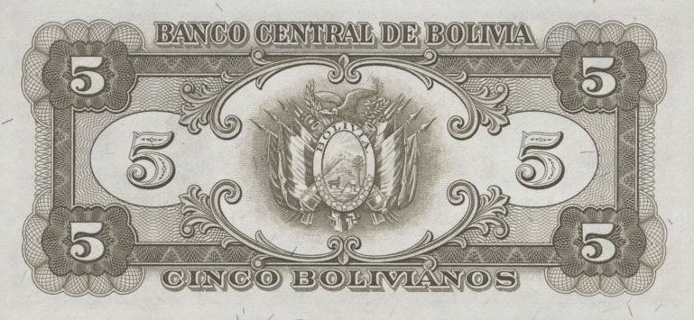 Back of Bolivia p138d: 5 Bolivianos from 1945