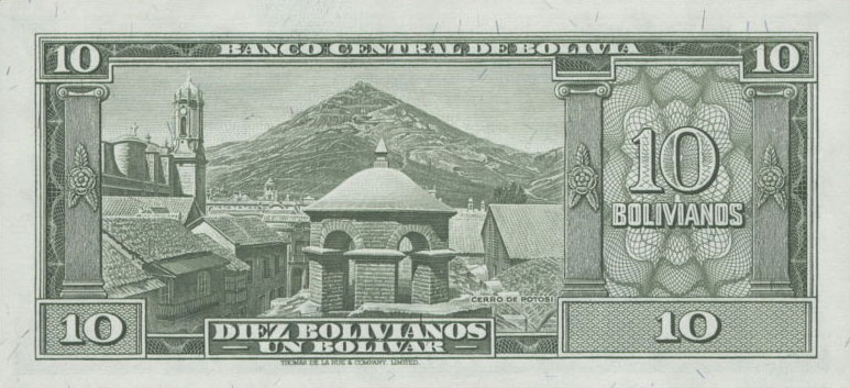 Back of Bolivia p139d: 10 Bolivianos from 1945