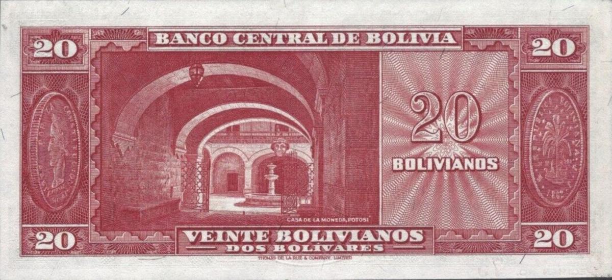 Back of Bolivia p140s: 20 Bolivianos from 1945